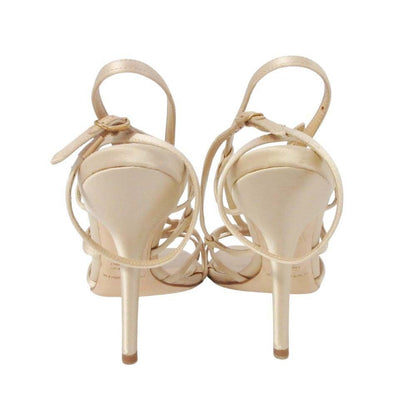 Dolce & Gabbana Satin Ankle Strap Sandals Heels Shoes 35 Beige