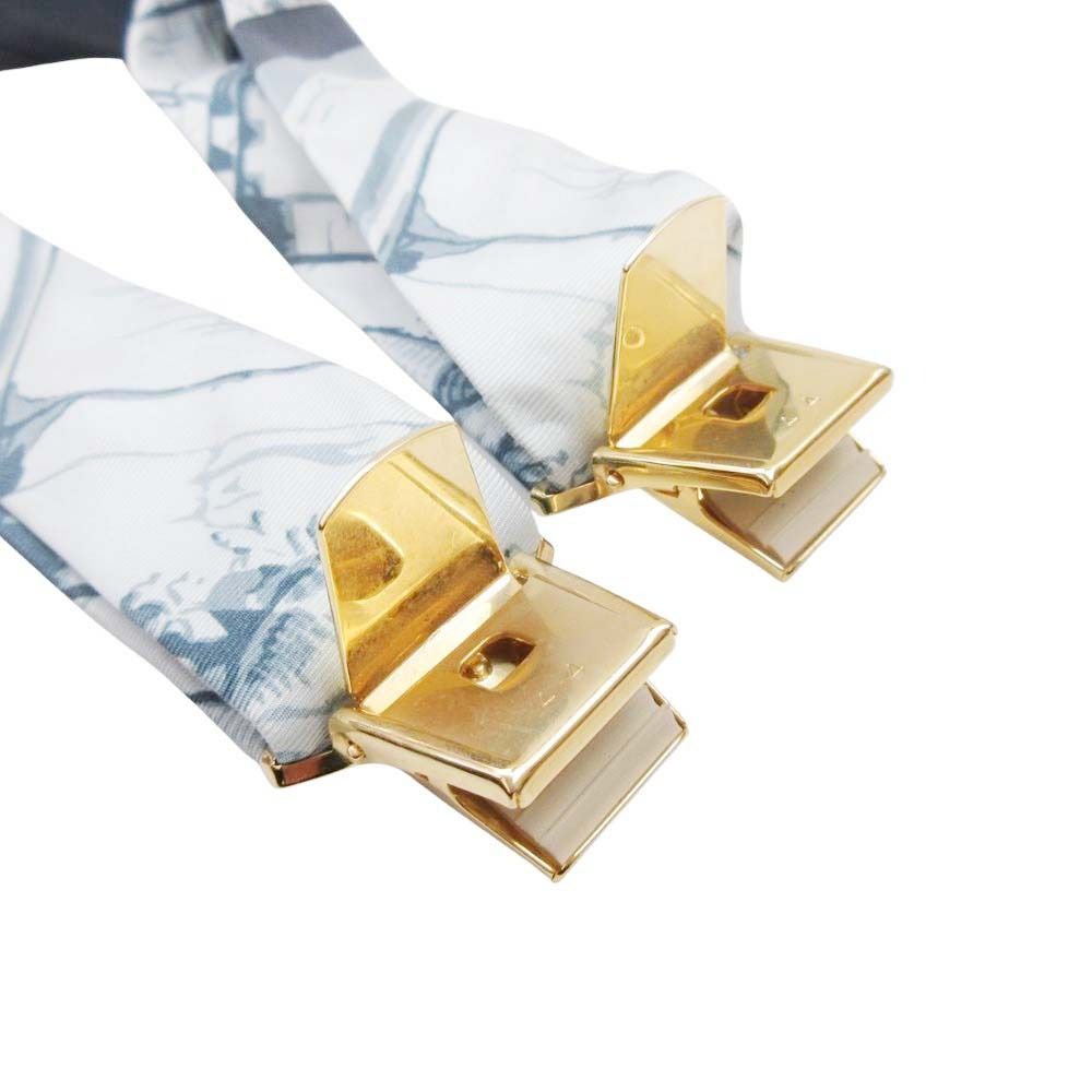 Hermes Suspenders Hanging Belt Silk Gold Vintage Blue