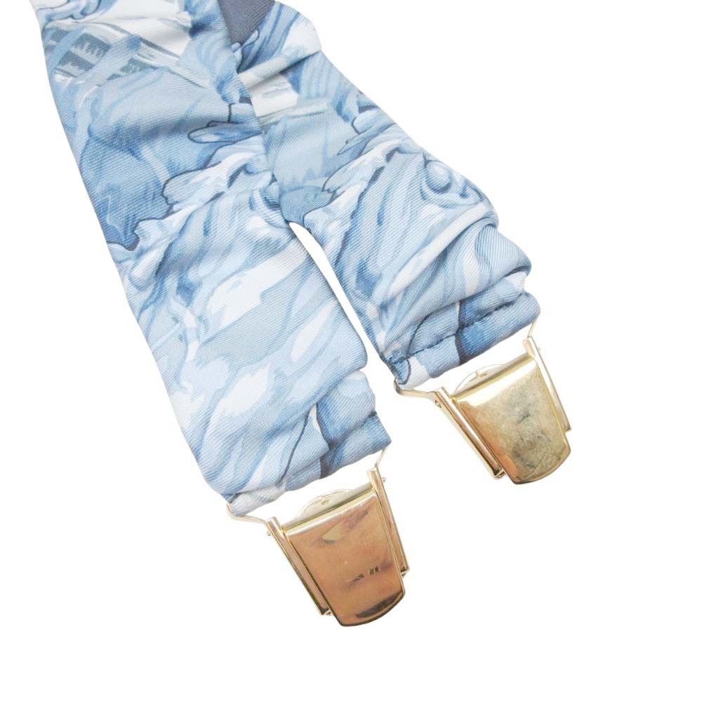 Hermes Suspenders Hanging Belt Silk Gold Vintage Blue