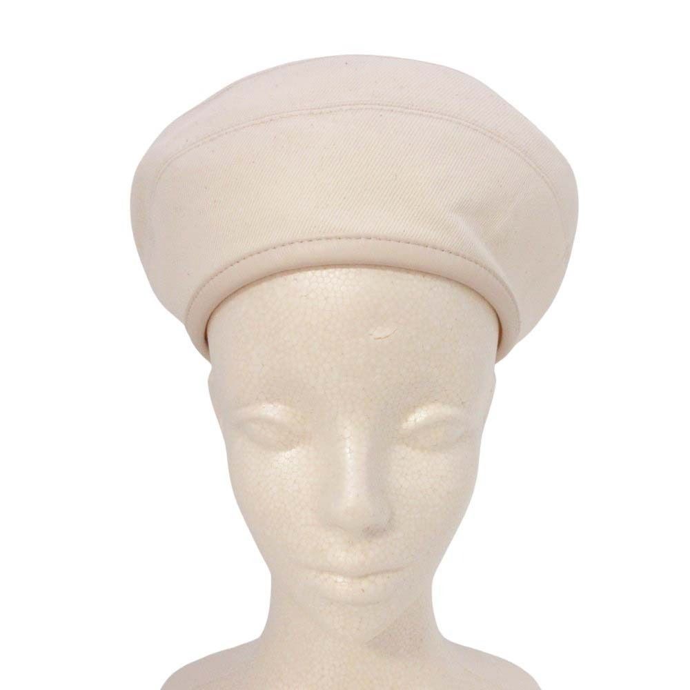 Hermes Gabrielle Beret Denim Leather Trim Series Button Hat 57 cm Ivory Handbag