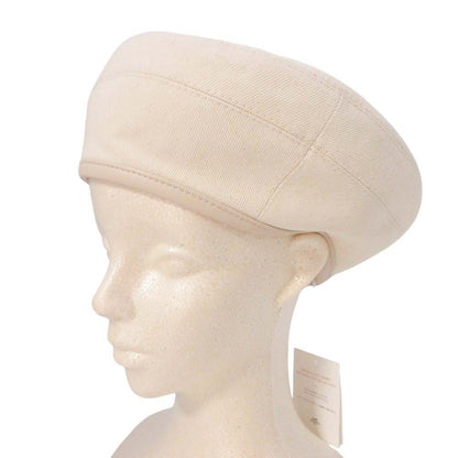 Hermes Gabrielle Beret Denim Leather Trim Series Button Hat 57 cm Ivory Handbag