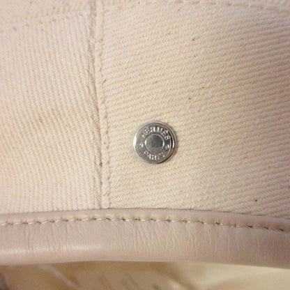 Hermes Gabrielle Beret Denim Leather Trim Series Button Hat 57 cm Ivory Handbag