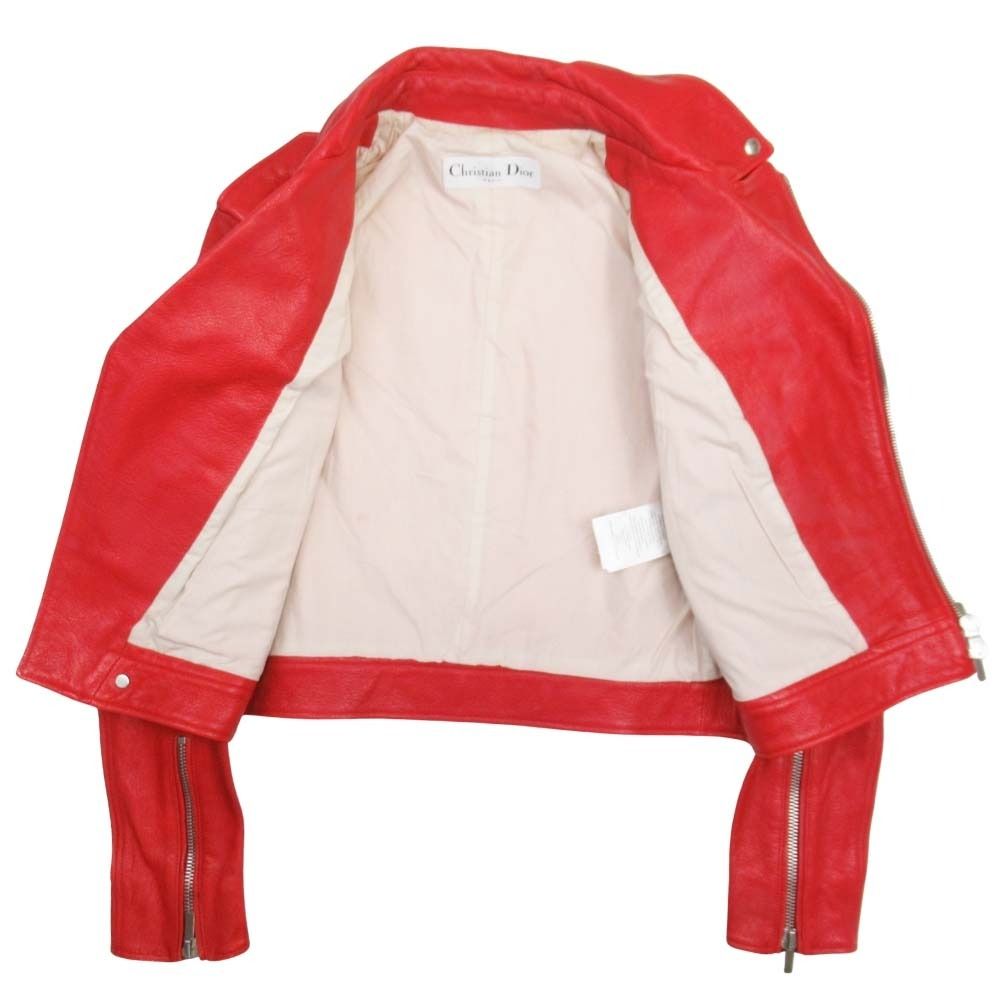 Dior Goatskin Double Riders Biker Jacket 36 Red