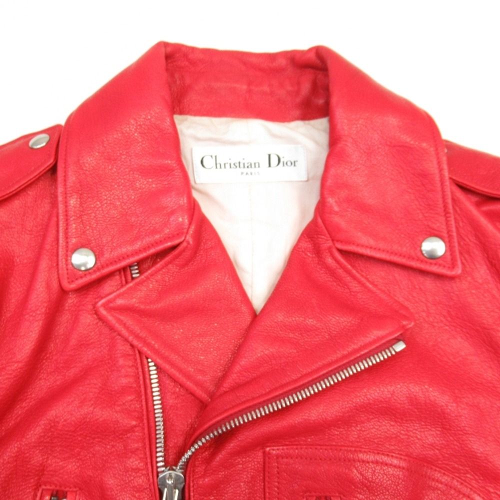 Dior Goatskin Double Riders Biker Jacket 36 Red