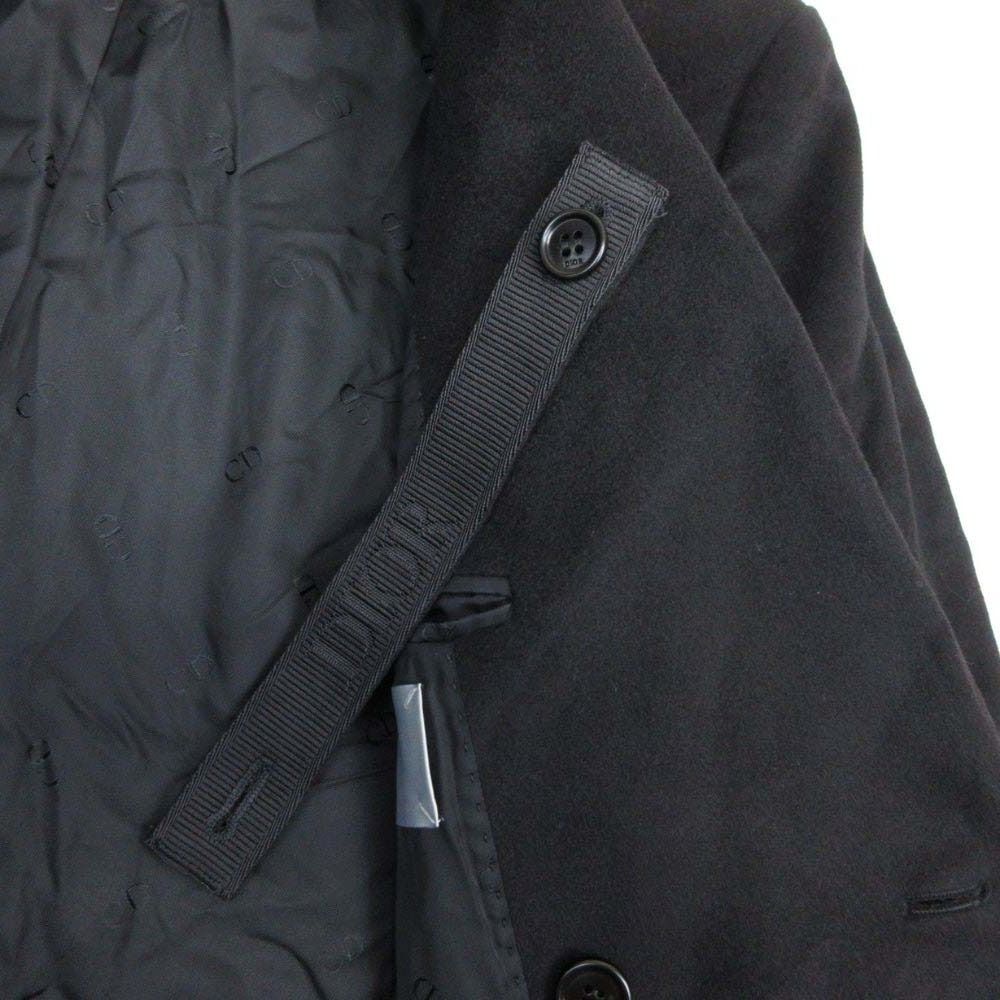 Dior Homme Cashmere Double Breasted Coat Peak Lapel 44 Black