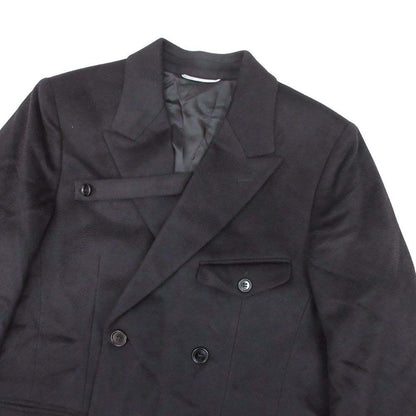 Dior Homme Cashmere Double Breasted Coat Peak Lapel 44 Black