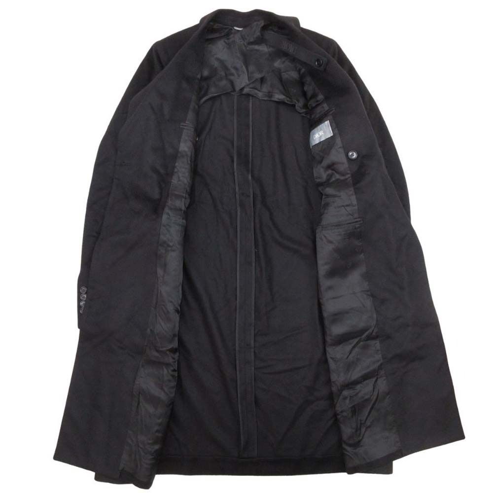 Dior Homme Cashmere Double Breasted Coat Peak Lapel 44 Black