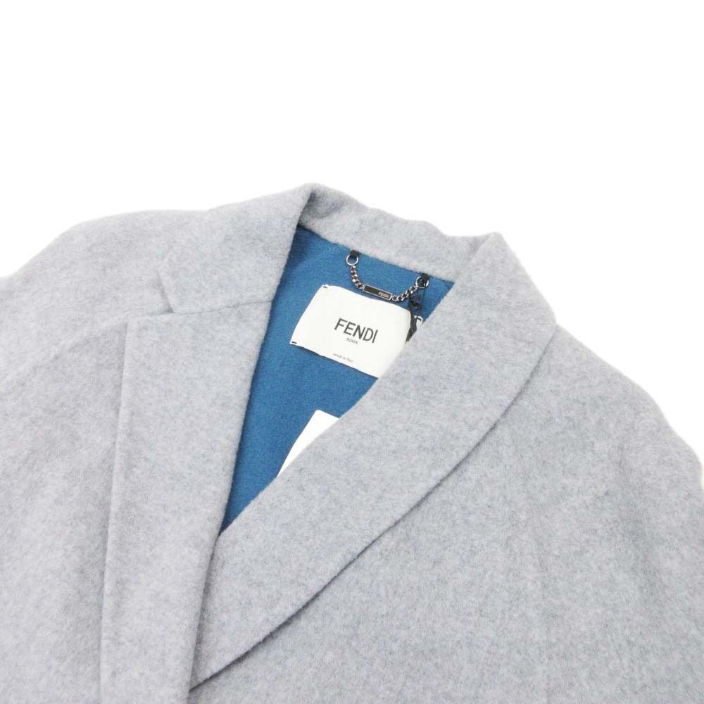 Fendi Double Face Wool Melton Long Coat Breast Fur Pocket 36 Gray