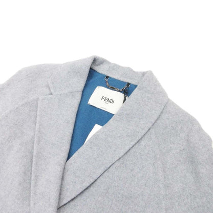 Fendi Double Face Wool Melton Long Coat Breast Fur Pocket 36 Gray