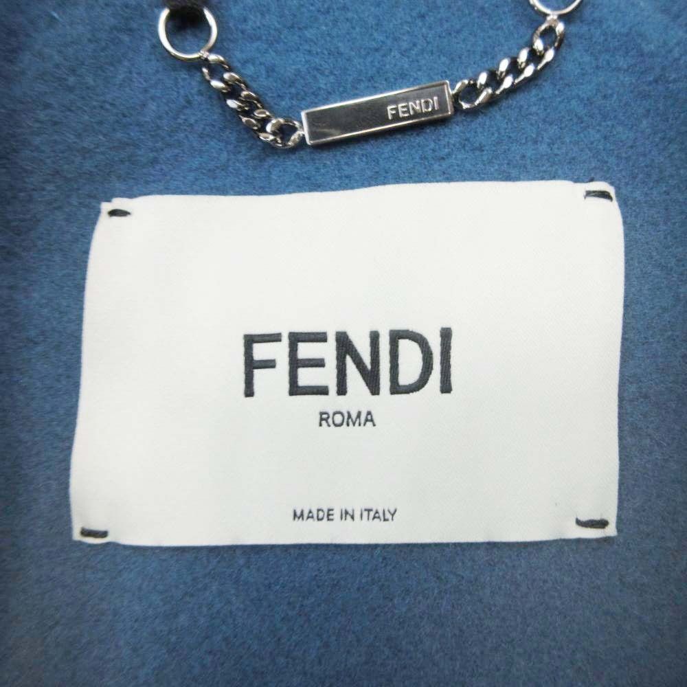 Fendi Double Face Wool Melton Long Coat Breast Fur Pocket 36 Gray
