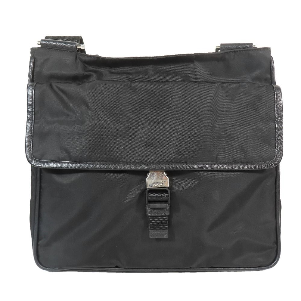 Prada Tessuto Nylon Triangle Logo Plate Messenger Shoulder Bag Purse Black