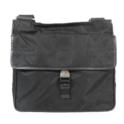 Prada Tessuto Nylon Triangle Logo Plate Messenger Shoulder Bag Purse Black