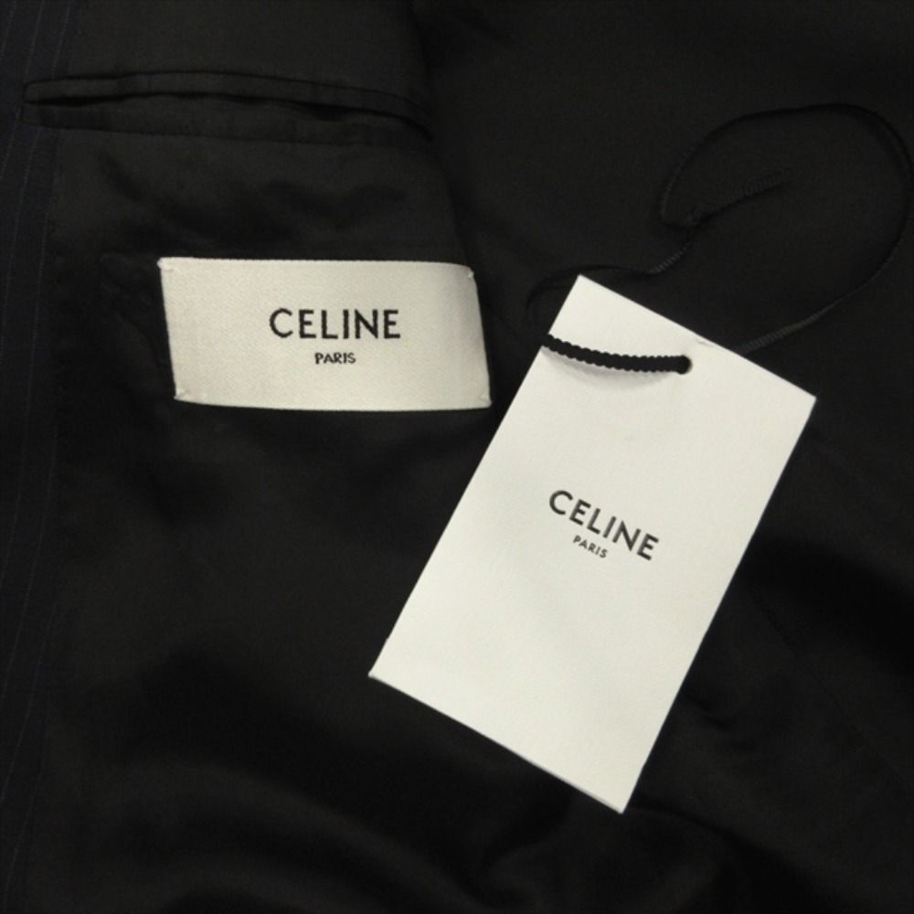 Celine Jude Double Tailored Jacket Blue Leather Oversize Striped Hedi Slimane