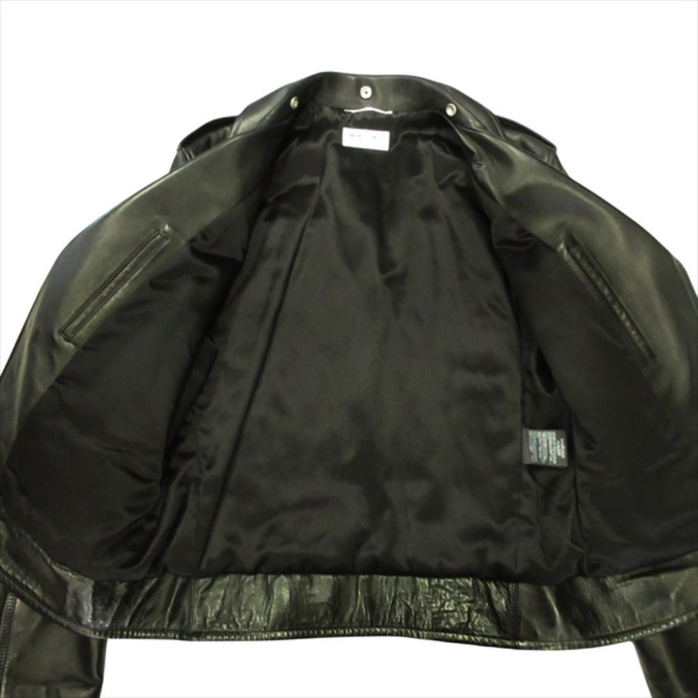 Saint Laurent Paris Studs All Black Double Rider Jacket Motorcycle Leather 52