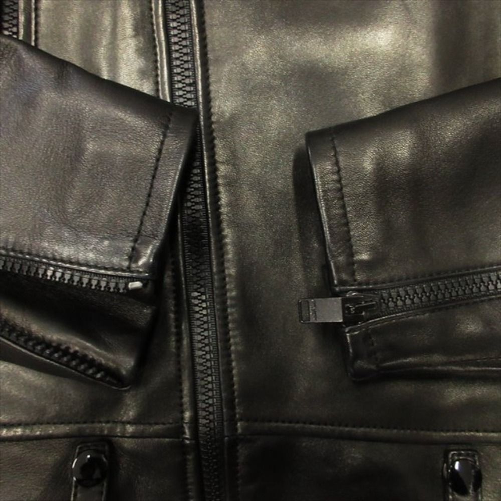 Saint Laurent Paris Studs All Black Double Rider Jacket Motorcycle Leather 52