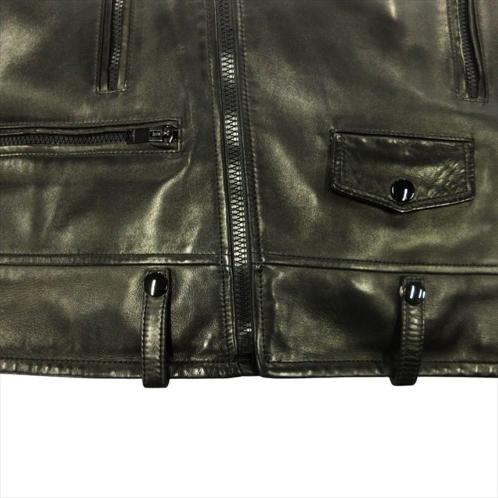 Saint Laurent Paris Studs All Black Double Rider Jacket Motorcycle Leather 52