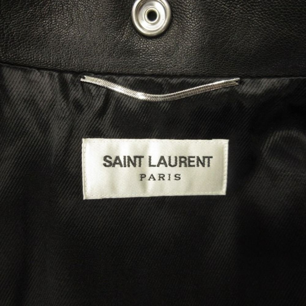 Saint Laurent Paris Studs All Black Double Rider Jacket Motorcycle Leather 52
