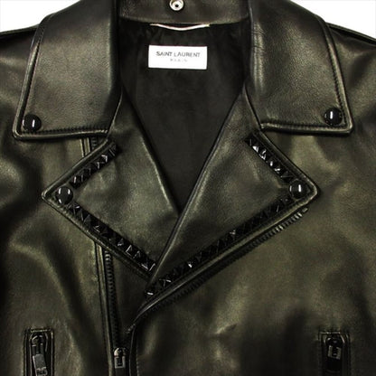 Saint Laurent Paris Studs All Black Double Rider Jacket Motorcycle Leather 52
