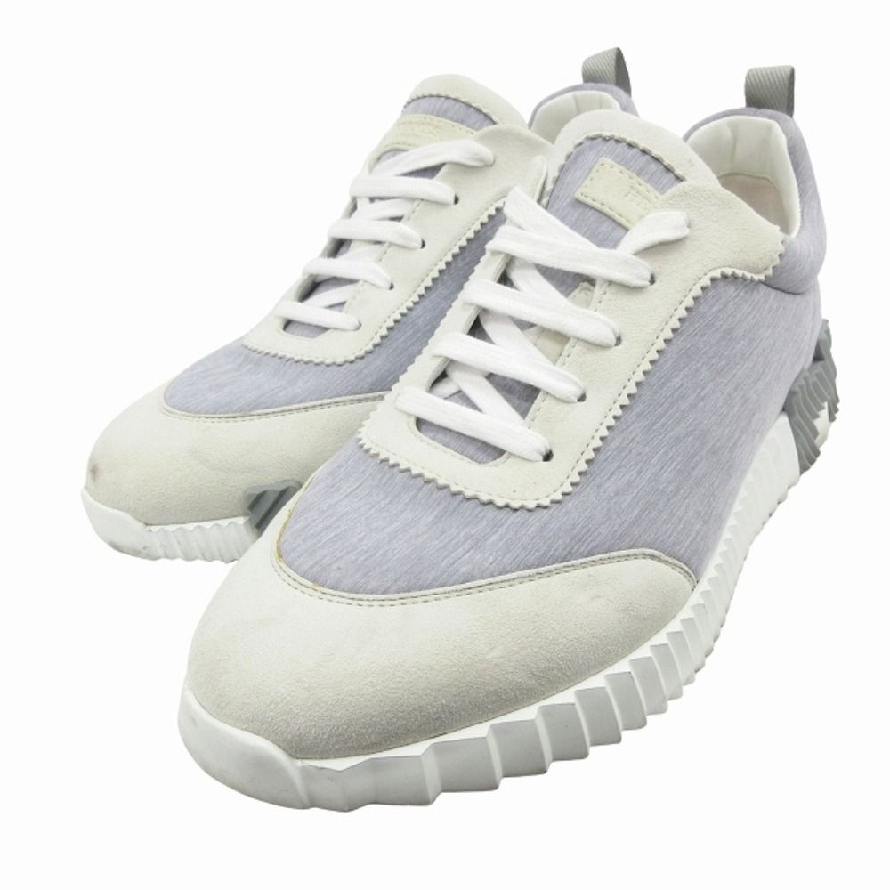 Hermes Bouncing Sneakers Shoes Logo Suede Leather 42) Gray White
