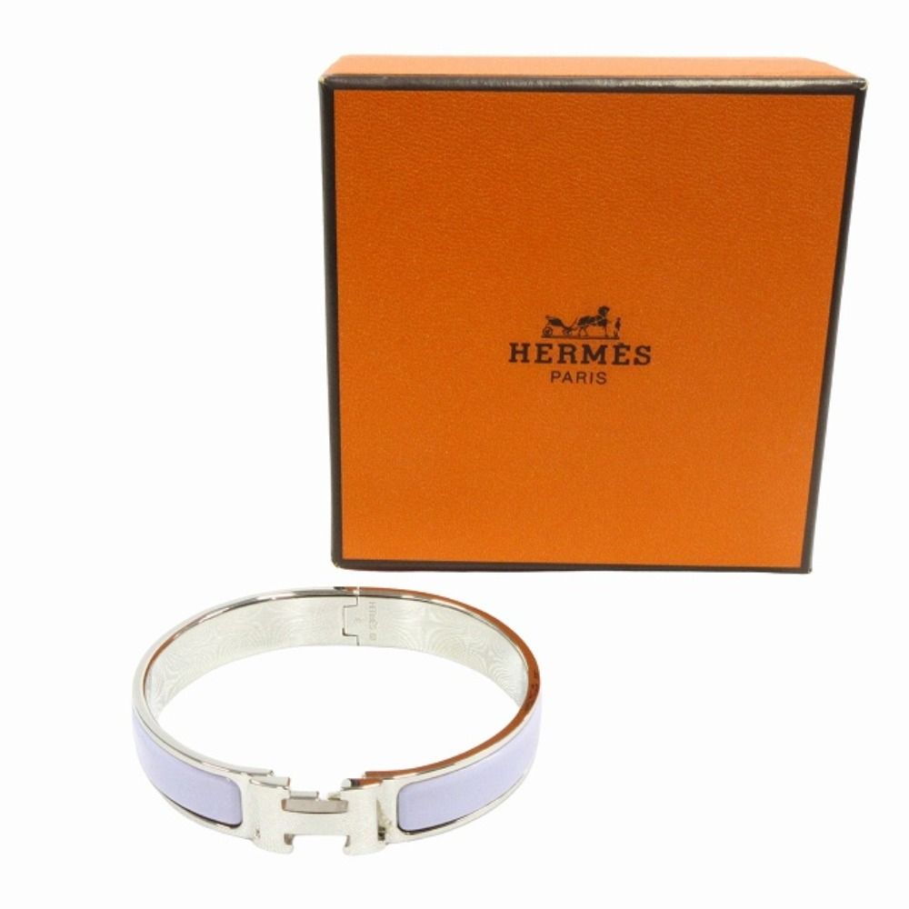 Hermes Clic Bracelet Bangle GM Silver Lila Light Purple