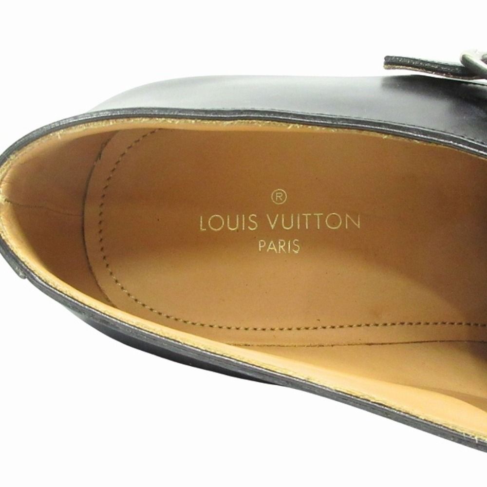 Louis Vuitton Double Monk Strap Dress Business Shoes Leather Silver Black