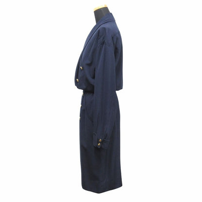 Chanel CC Logo Gold Button Dress Double Breast 38 Vintage Navy