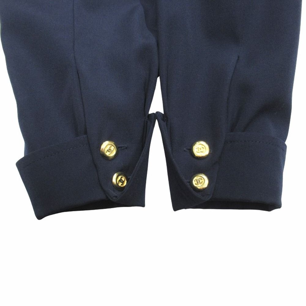 Chanel CC Logo Gold Button Dress Double Breast 38 Vintage Navy