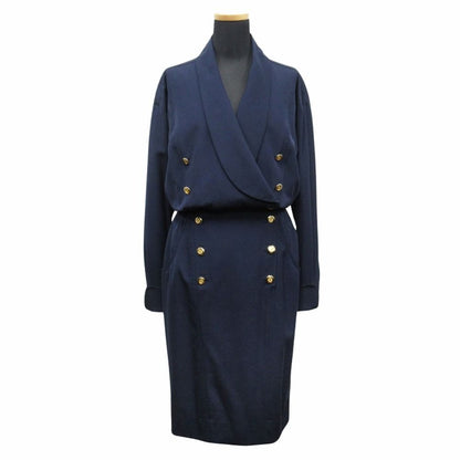 Chanel CC Logo Gold Button Dress Double Breast 38 Vintage Navy