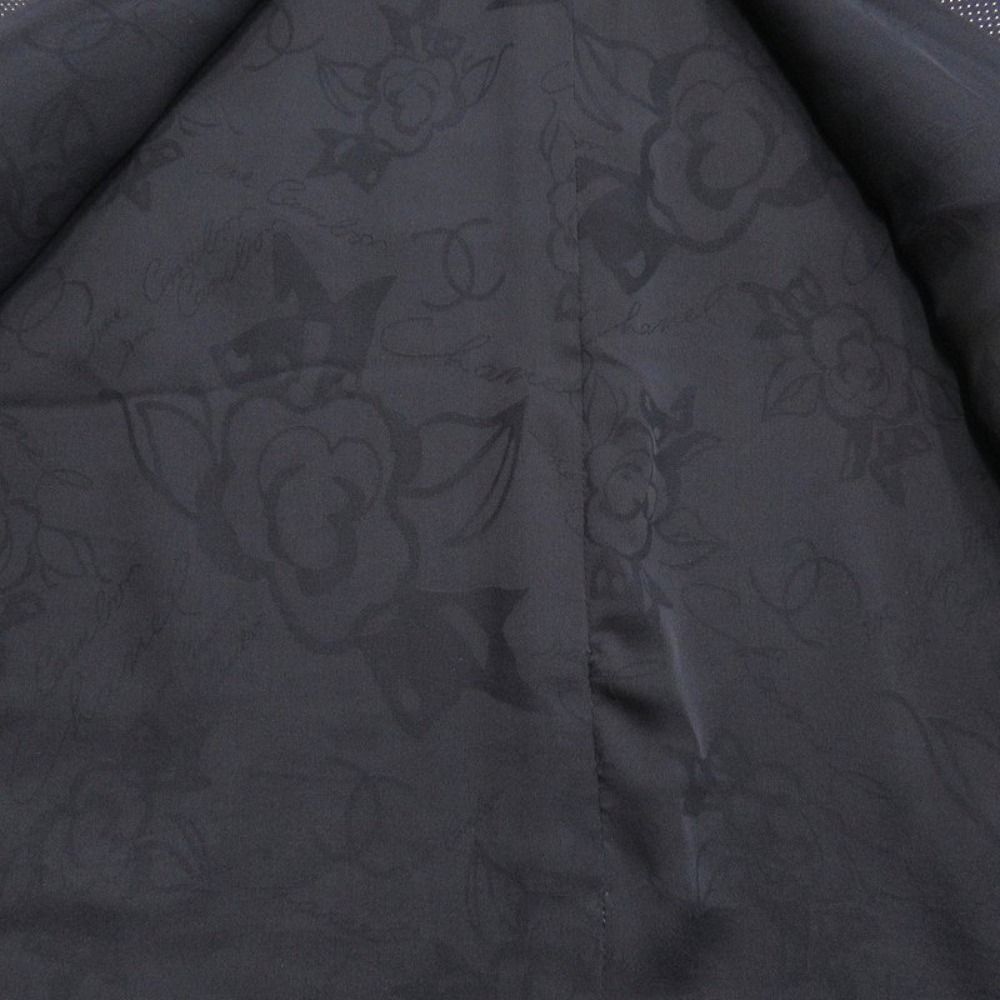 Chanel Denim Dress Dot Contrast Round Collar CC Logo Camellia Lining 34 Indigo