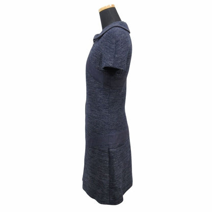 Chanel Denim Dress Dot Contrast Round Collar CC Logo Camellia Lining 34 Indigo
