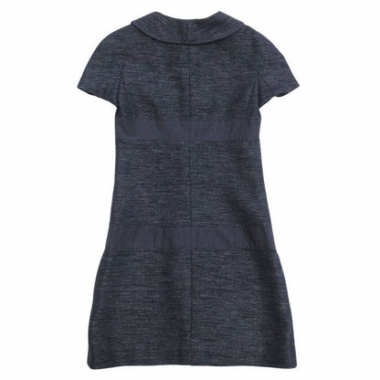 Chanel Denim Dress Dot Contrast Round Collar CC Logo Camellia Lining 34 Indigo