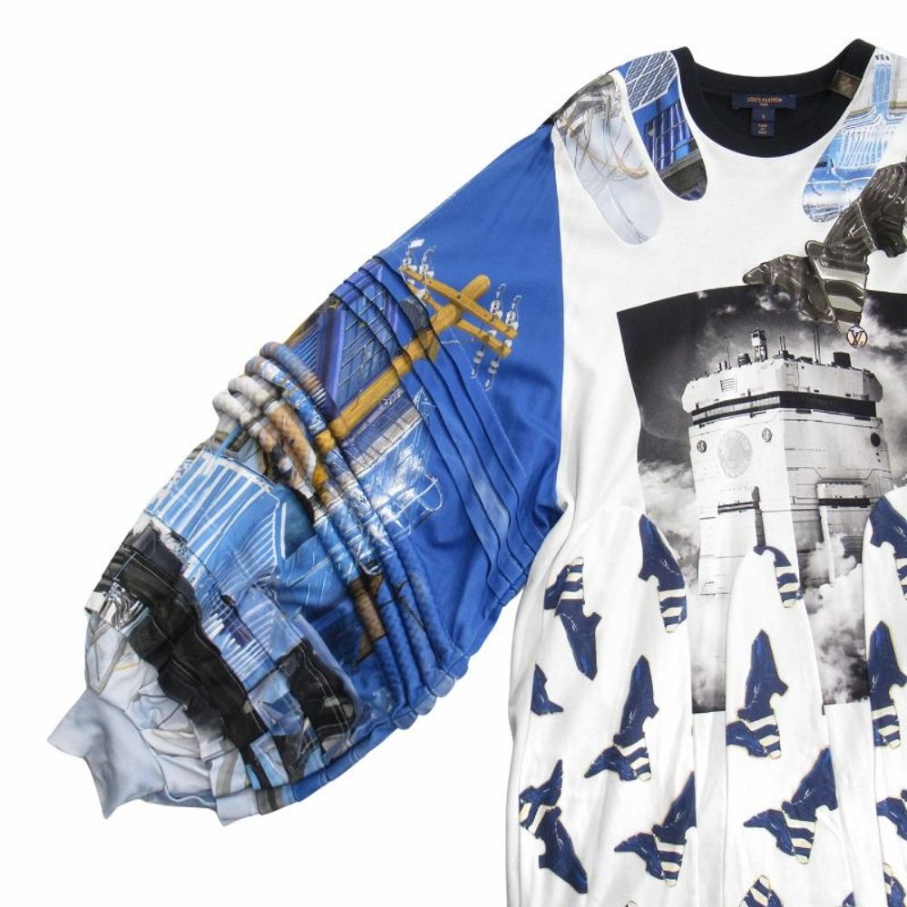 Louis Vuitton with Gel Patch Volume Sleeve Dress Monogram Tab S Blue