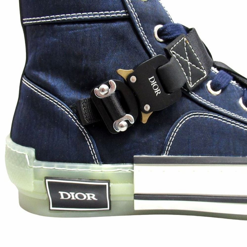 Dior High Top Logo Buckle Cut Sneakers Shoes 36 Navy