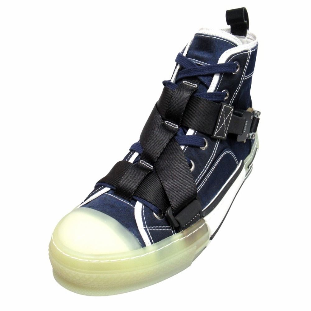 Dior High Top Logo Buckle Cut Sneakers Shoes 36 Navy