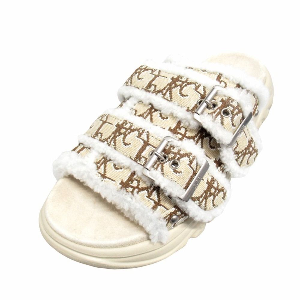 Dior Town Oblique Jacquard Shearling Sandals Shoes Trotter 40 Beige Brown