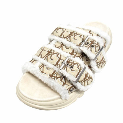 Dior Town Oblique Jacquard Shearling Sandals Shoes Trotter 40 Beige Brown