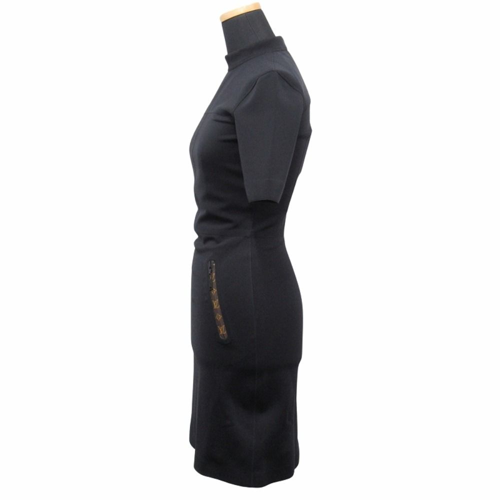 Louis Vuitton Monogram Zipper Dress High Neck Fit 34 Black