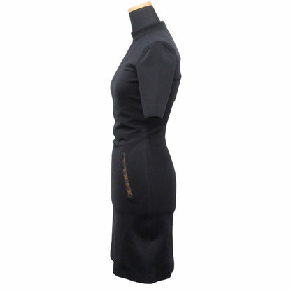 Louis Vuitton Monogram Zipper Dress High Neck Fit 34 Black
