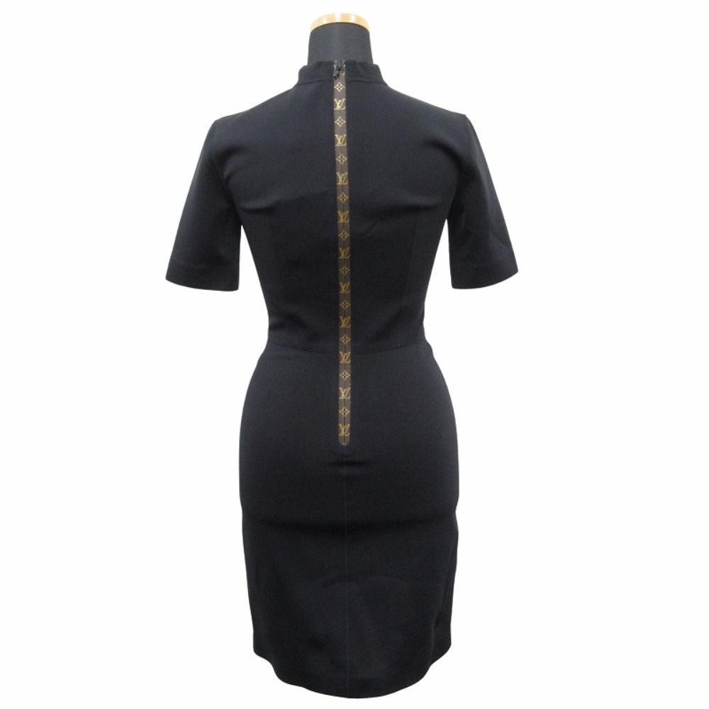 Louis Vuitton Monogram Zipper Dress High Neck Fit 34 Black