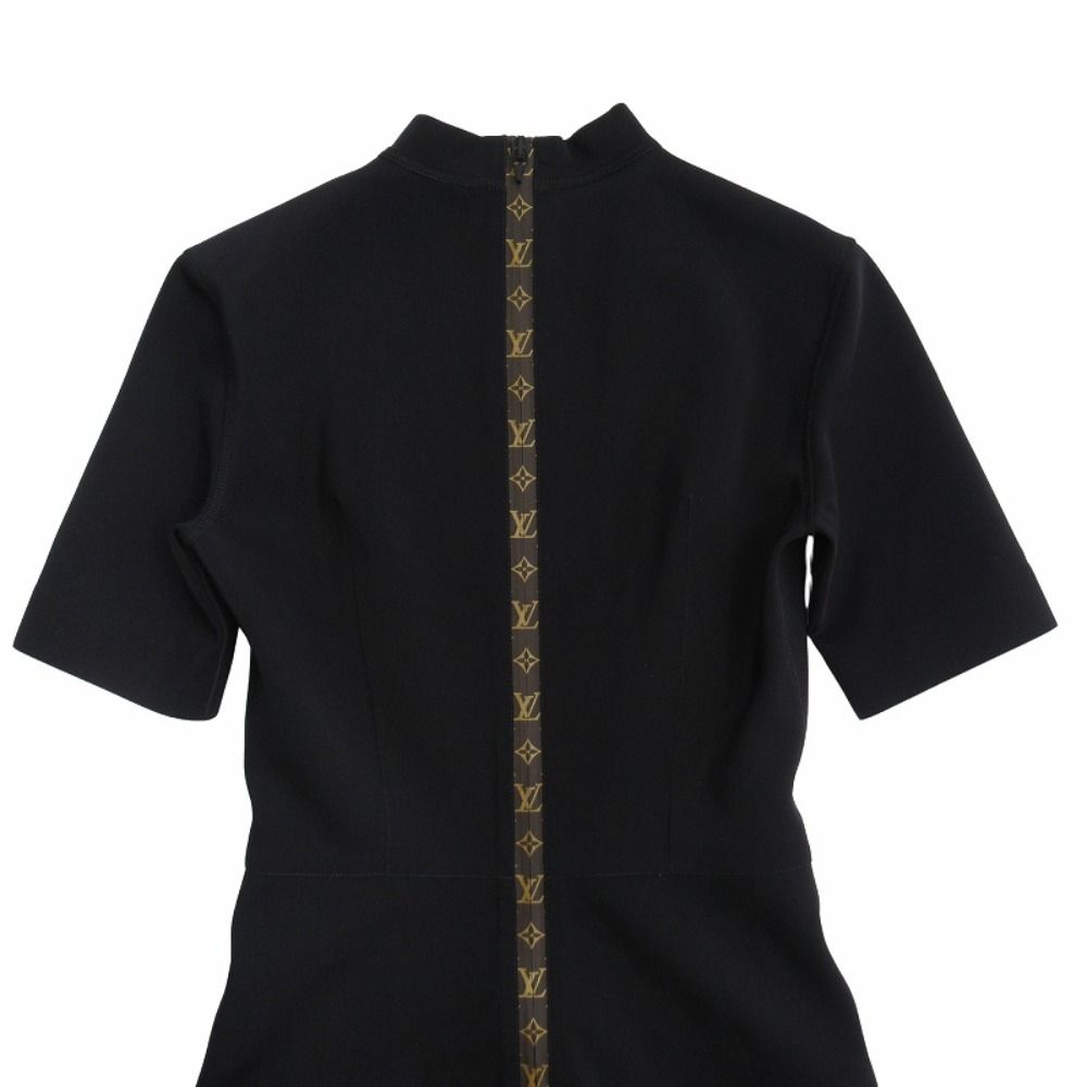 Louis Vuitton Monogram Zipper Dress High Neck Fit 34 Black