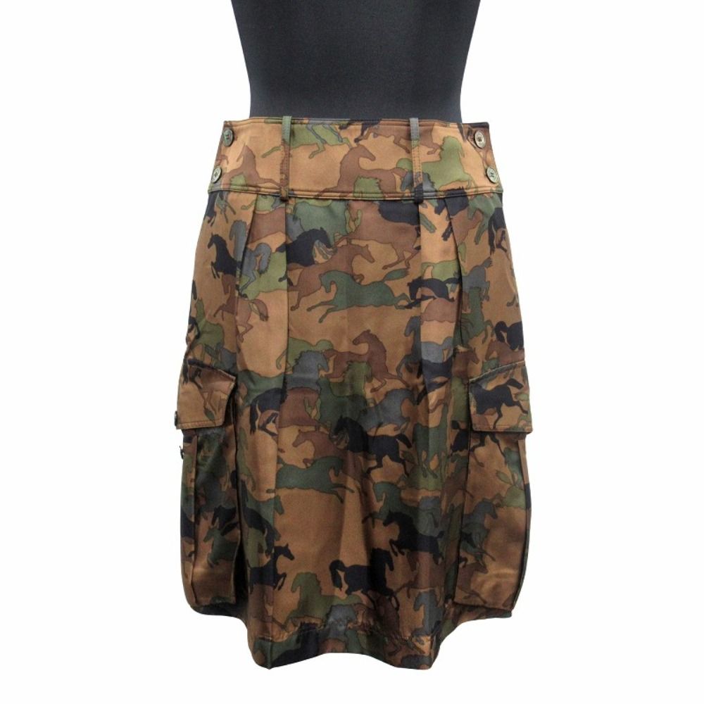 Hermes Horse Camouflage All Over Pattern Cargo Skirt Silk Hose Logo Button 34