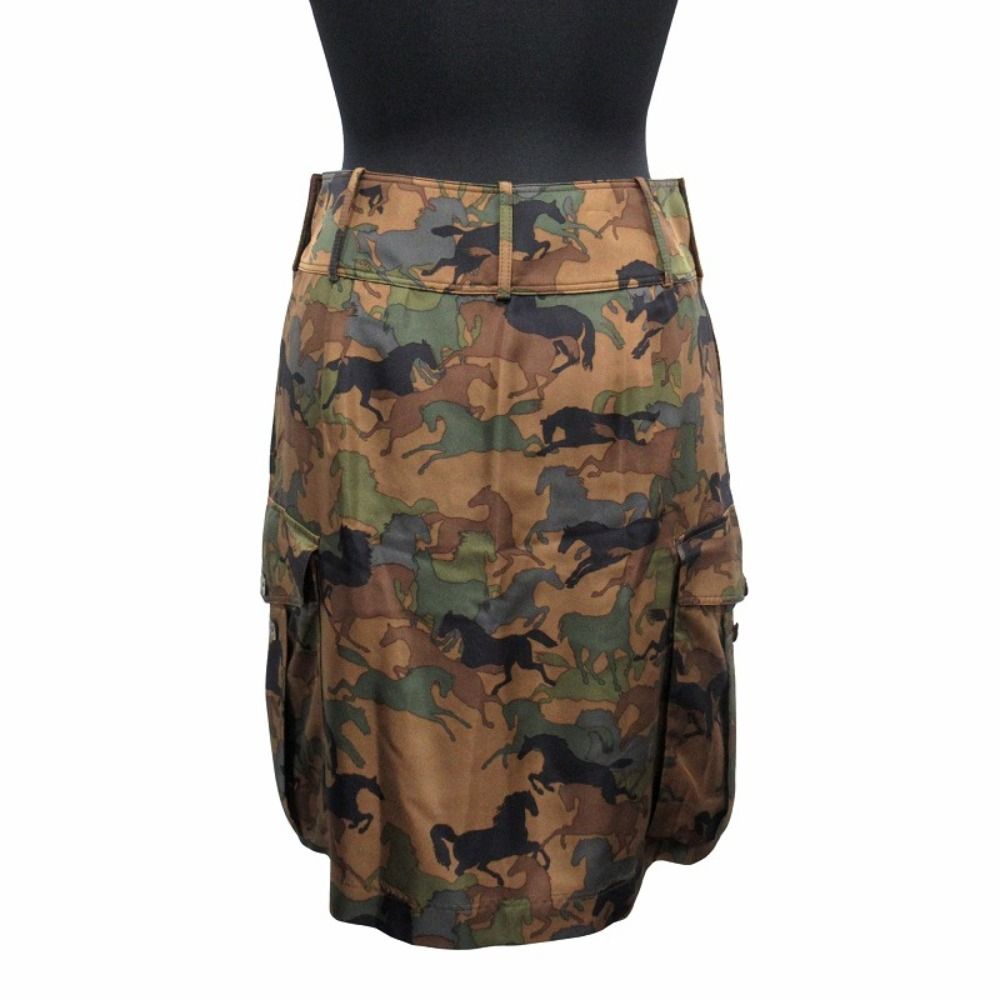 Hermes Horse Camouflage All Over Pattern Cargo Skirt Silk Hose Logo Button 34