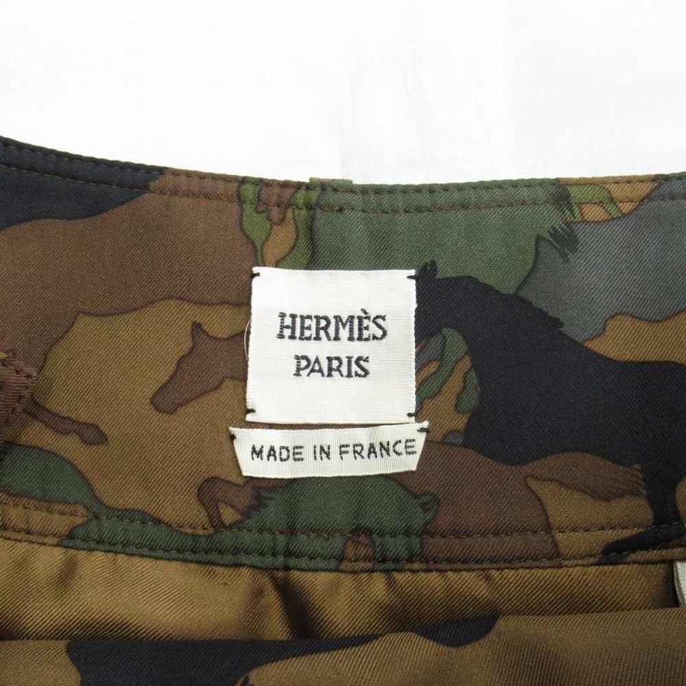 Hermes Horse Camouflage All Over Pattern Cargo Skirt Silk Hose Logo Button 34