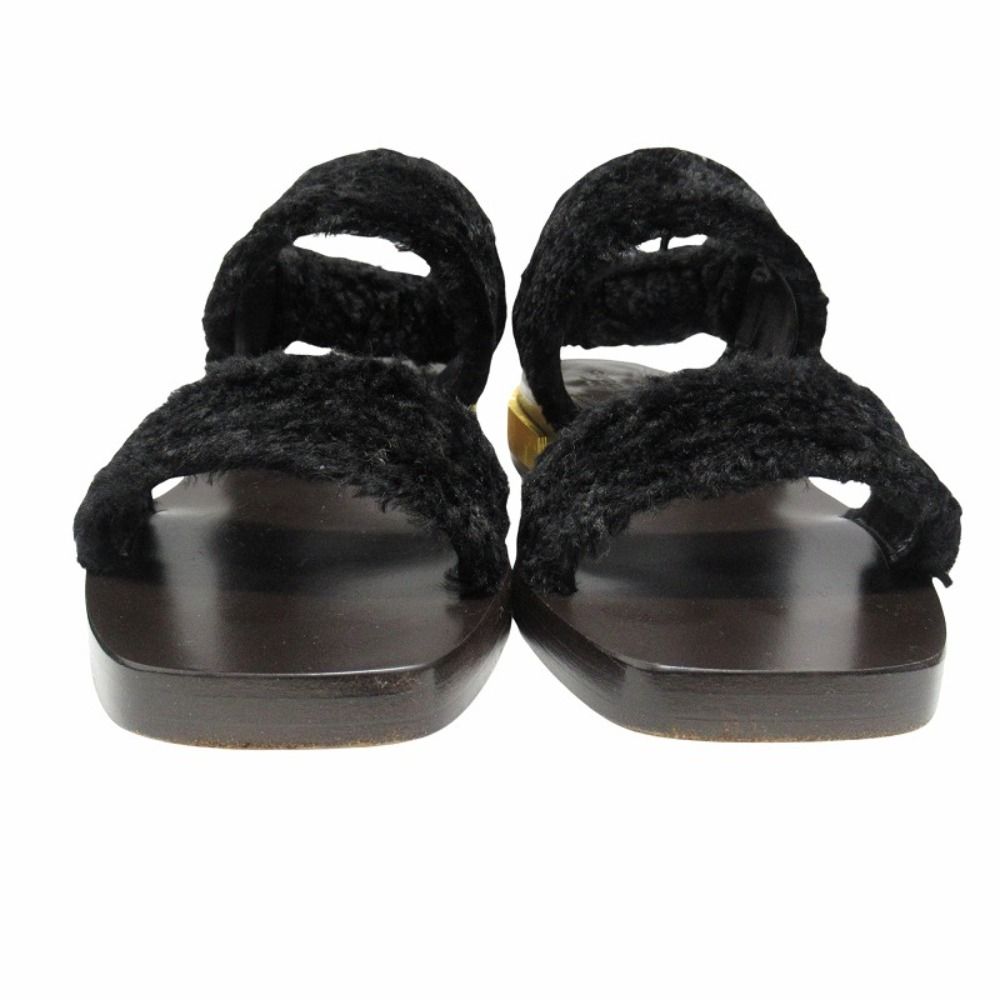 Gucci Faux Fur Sandals Boa Shoes Metal Heels Back Velcro 37.5 Black