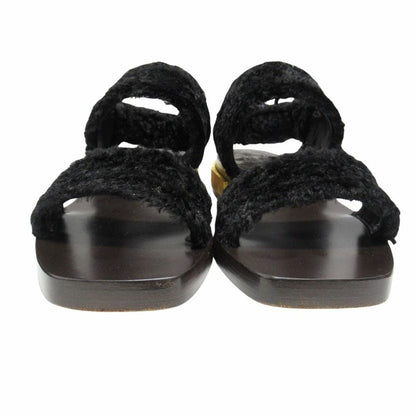 Gucci Faux Fur Sandals Boa Shoes Metal Heels Back Velcro 37.5 Black