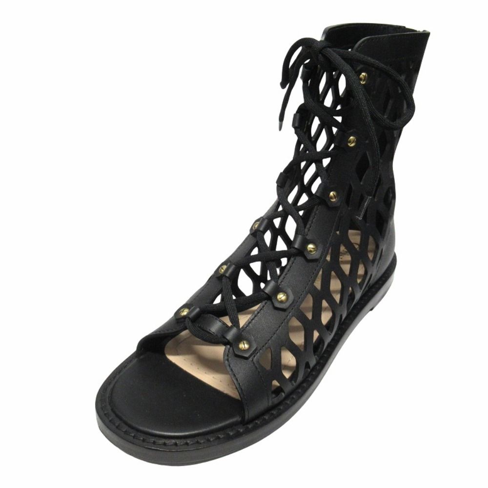 Dior D Trap Mesh Leather Sandals Boots Shoes 37 Black
