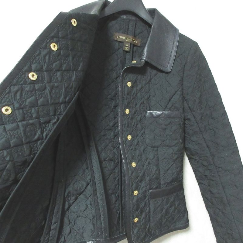 Louis Vuitton Leather Switch Monogram Quilted Jacket 34 Black