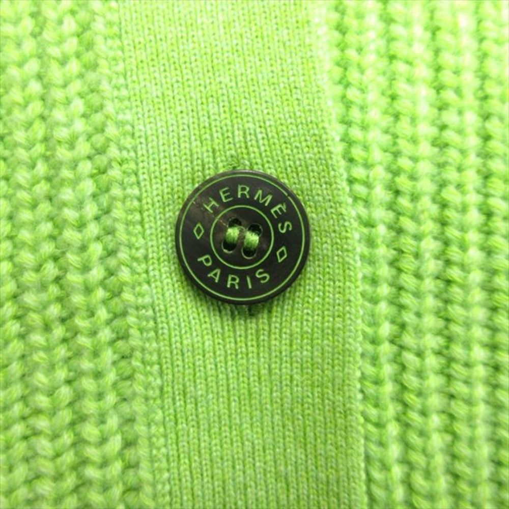 Hermes Series Button Oversize Cardigan Knit Sweater Cashmere Cotton 34 Green