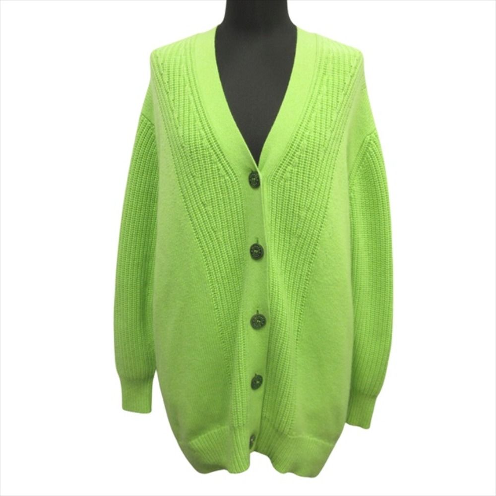 Hermes Series Button Oversize Cardigan Knit Sweater Cashmere Cotton 34 Green