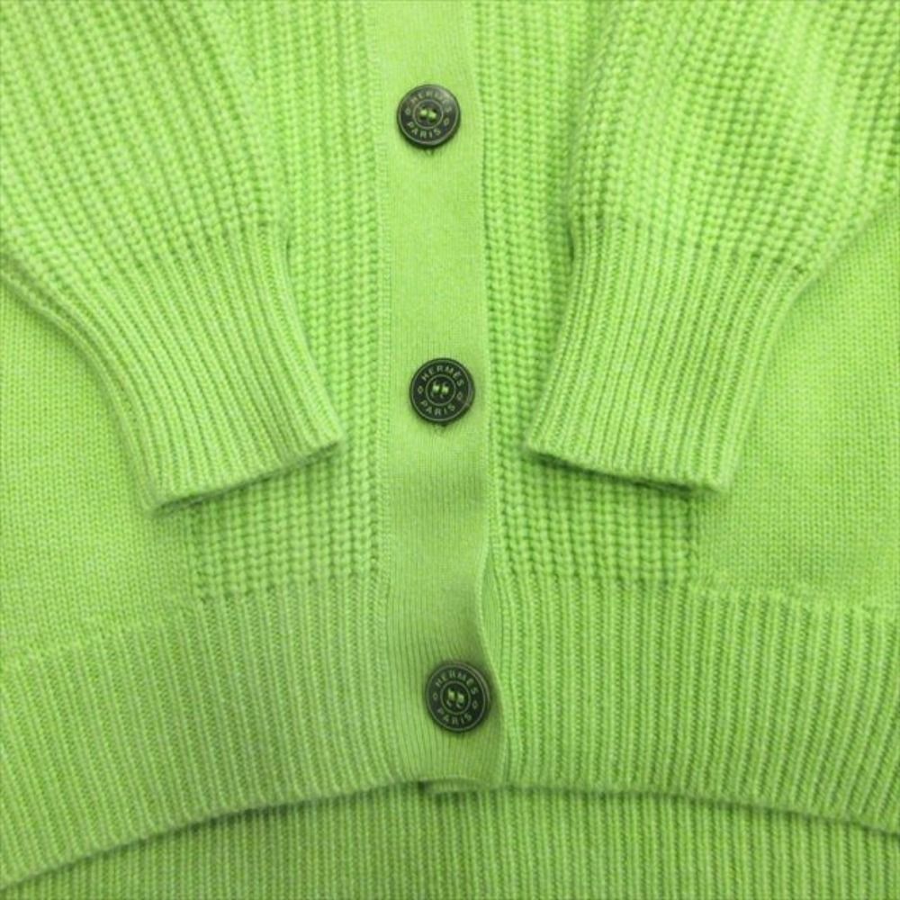 Hermes Series Button Oversize Cardigan Knit Sweater Cashmere Cotton 34 Green
